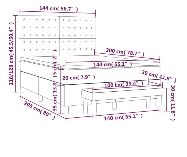 Континентално легло с матрак, тъмнокафяво, 140x200 см, текстил