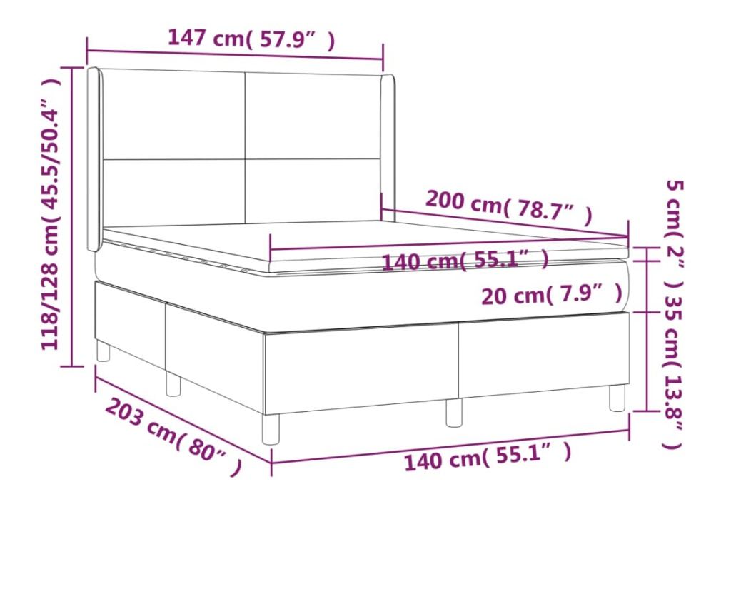 Боксспринг легло с матрак, тъмносиво, 140x200 см, текстил - 7