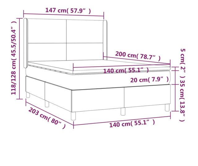 Боксспринг легло с матрак, черна, 140x200 см, изкуствена кожа