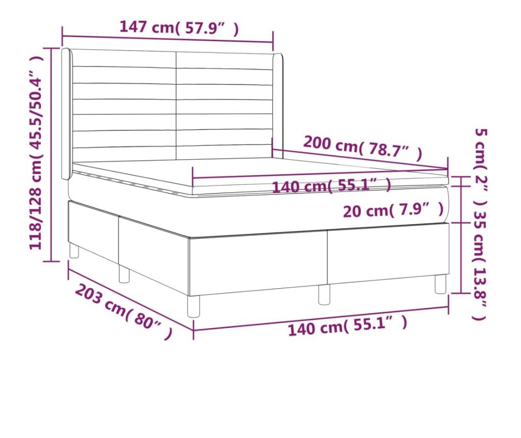 Континентално легло с матрак, тъмнокафяво, 140x200 см, текстил - 7