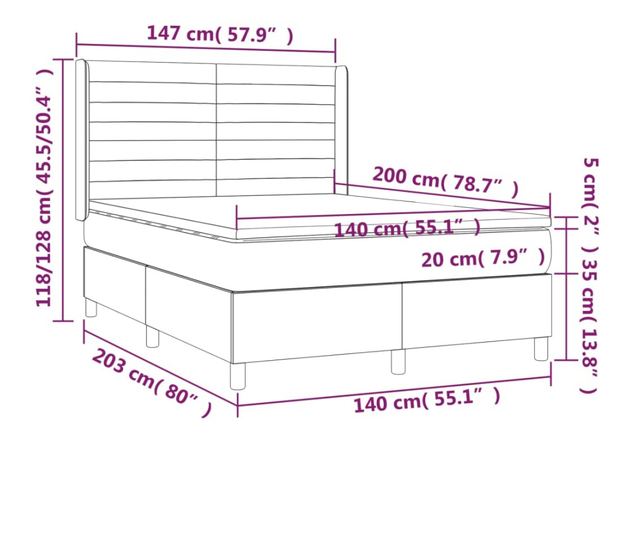 Континентално легло с матрак, кремаво, 140x200 см, текстил