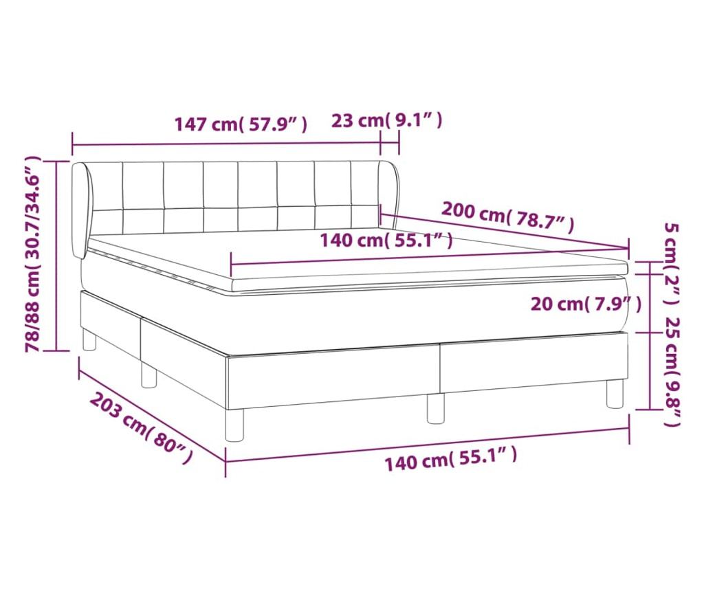 Боксспринг легло с матрак, черно, 140x200 см, кадифе - 7