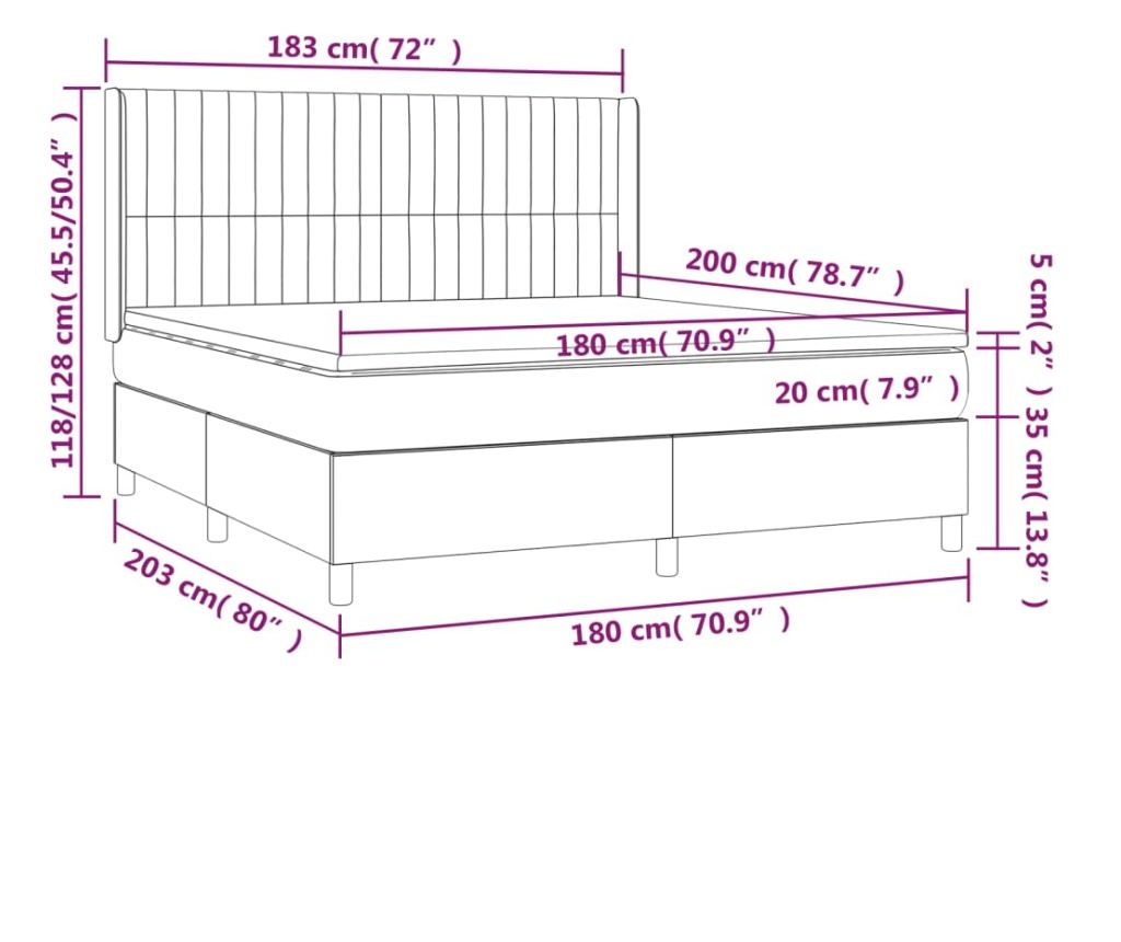 Боксспринг легло с матрак, черно, 180x200 см, кадифе - 7