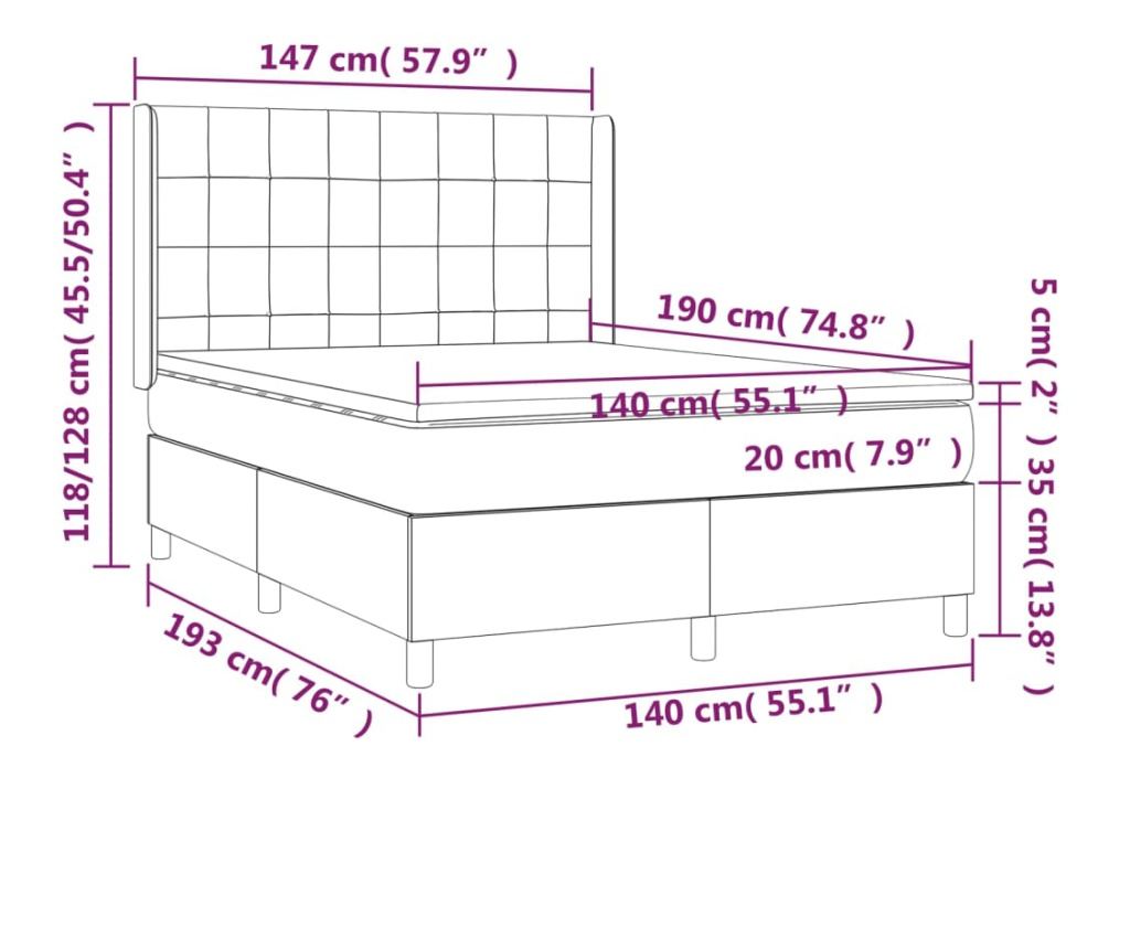 Боксспринг легло с матрак, светло сиво, 140x190 см, текстил - 7