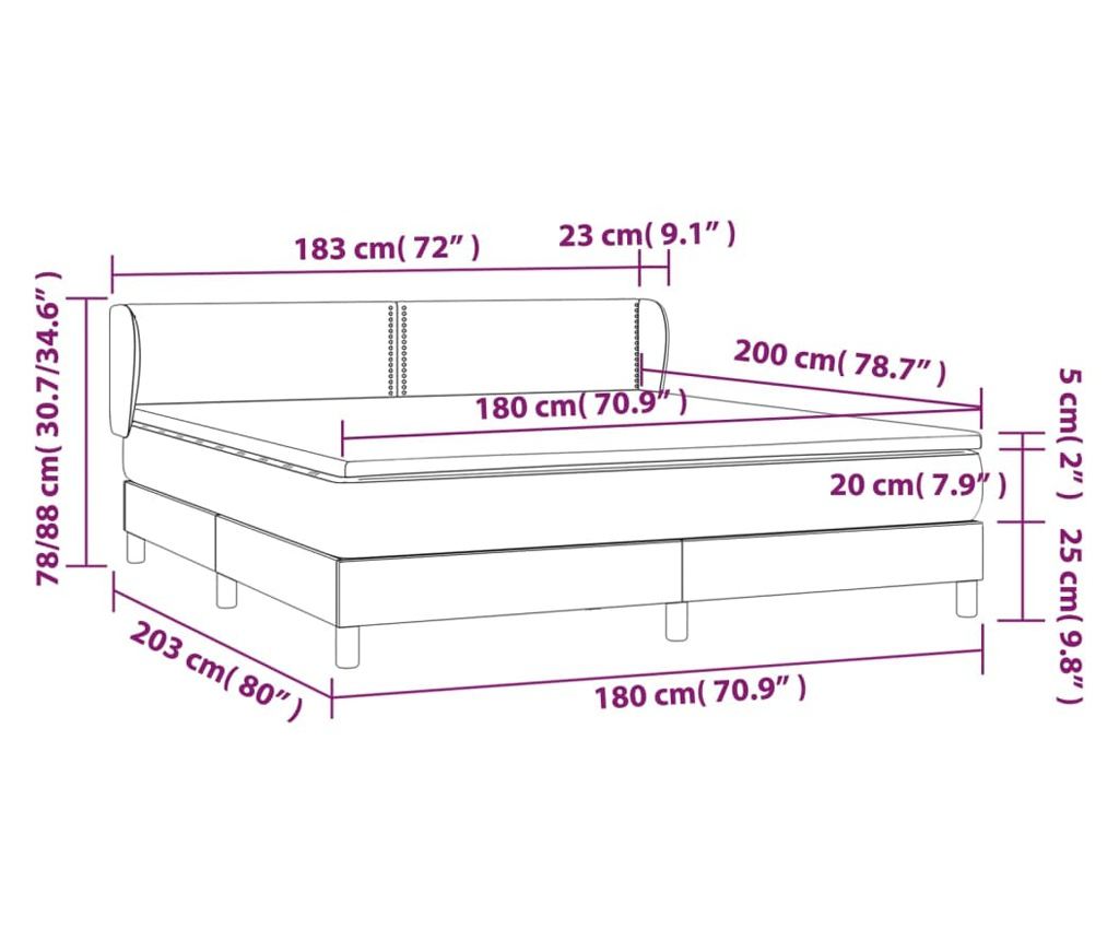 Континентално легло с матрак, кремаво, 180x200 см, текстил - 7