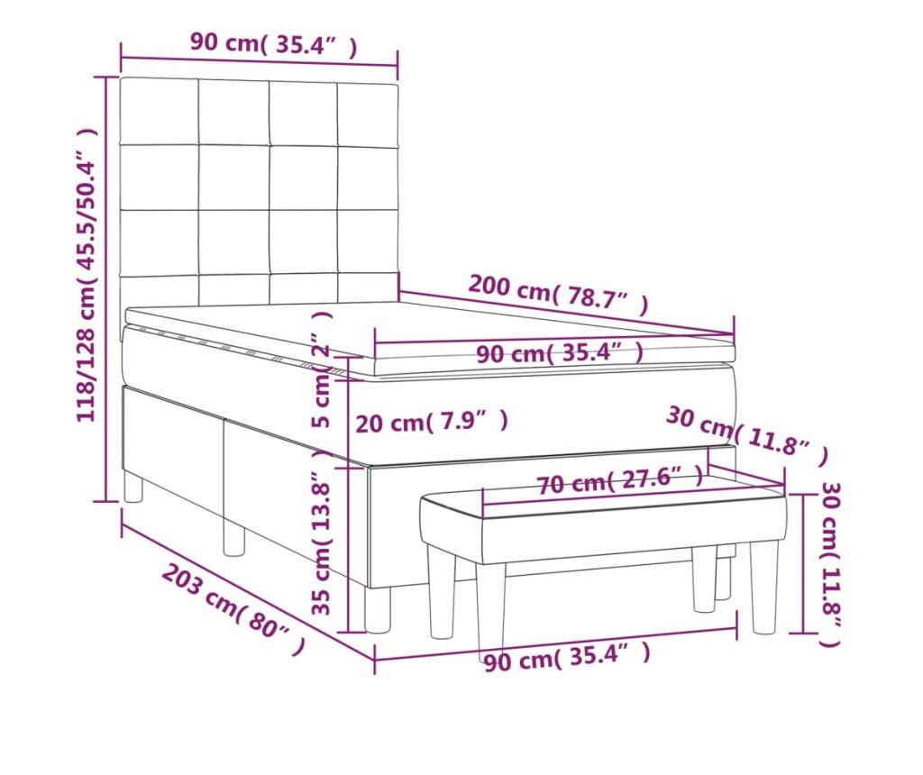 Box krevet s madracem Pat, taupe siva, 90x200 cm, tekstil - 8