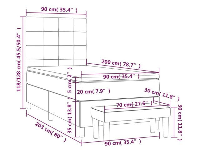 Пружинен бокс с матрак, тъмносиво, 90x200 см, текстил