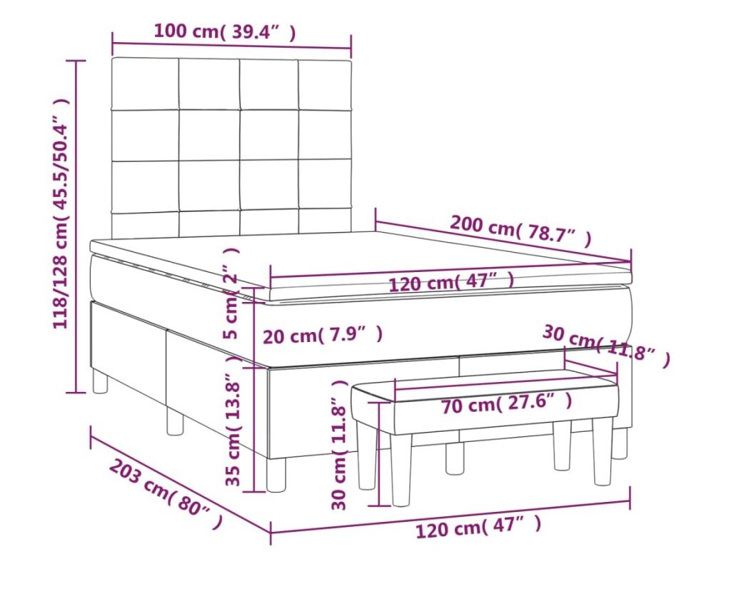 Платформен легло с матрак, тъмносиво, 120x200 см, текстил - 8