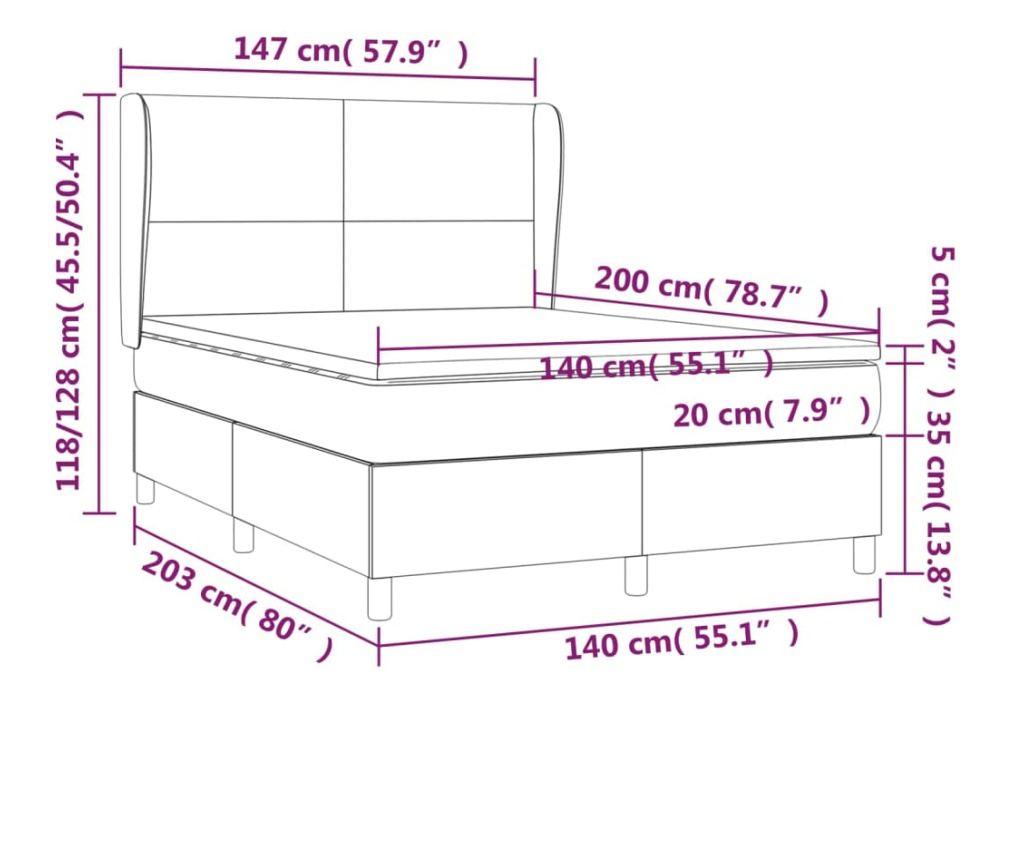 Boxspring krevet s madracem, Siva, 140x200 cm, Umjetna koža - 7