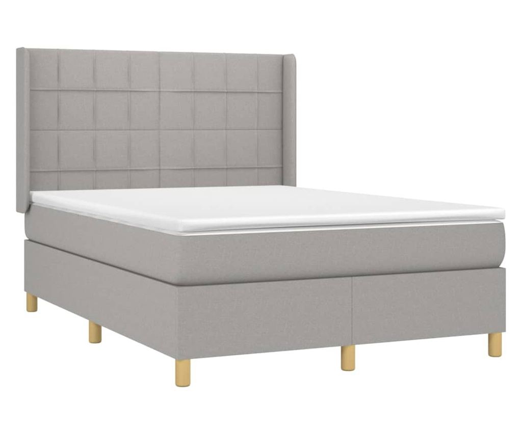 Континентално легло, светло сиво, 140x200 см, текстилен материал - 3