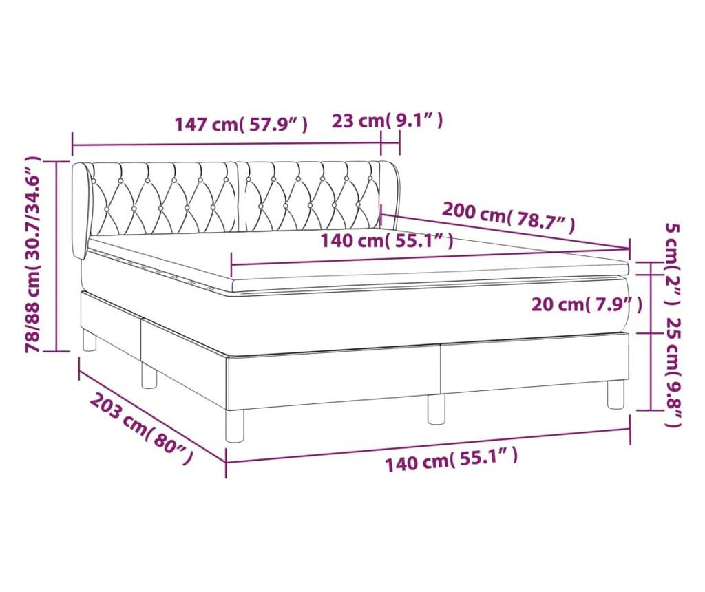 Континентално легло с матрак, кремаво, 140x200 см, плат - 7