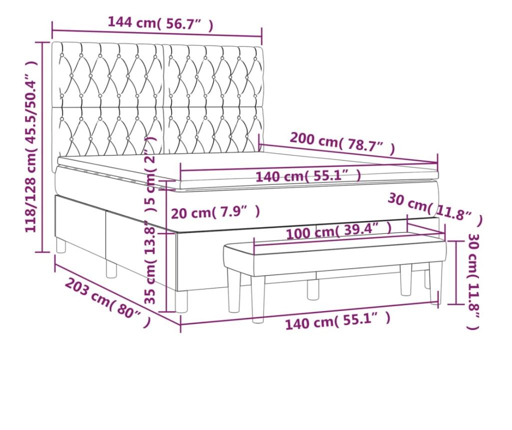 Континентално легло с матрак, тъмнокафяво, 140x200 см, текстил - 8