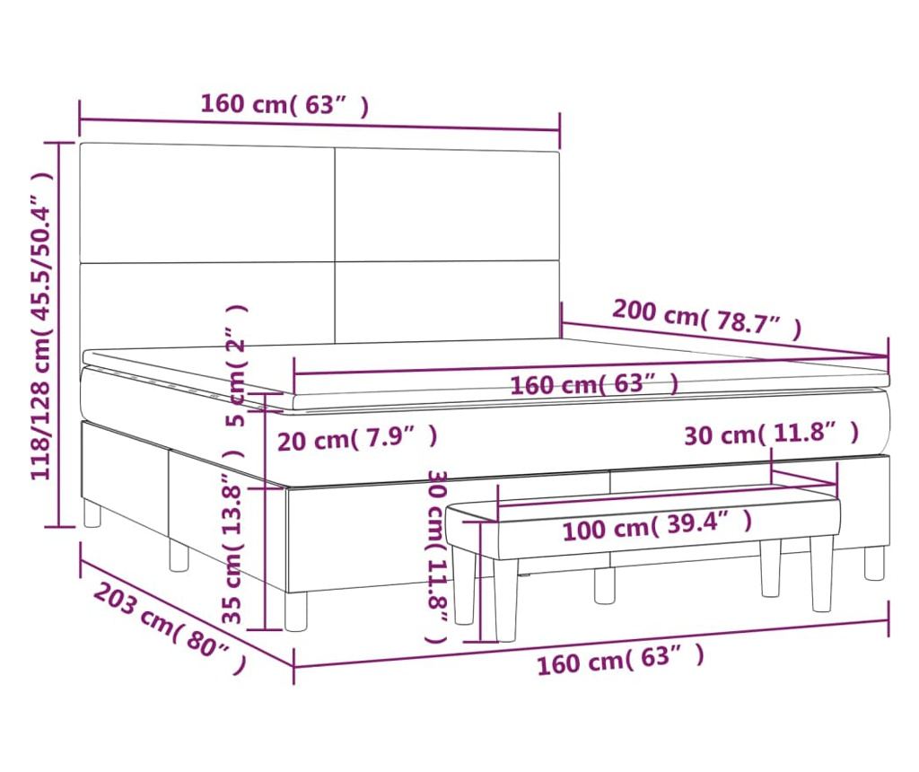 Łóżko kontynentalne z materacem, kremowe, 160x200 cm, materiał tekstylny - 12