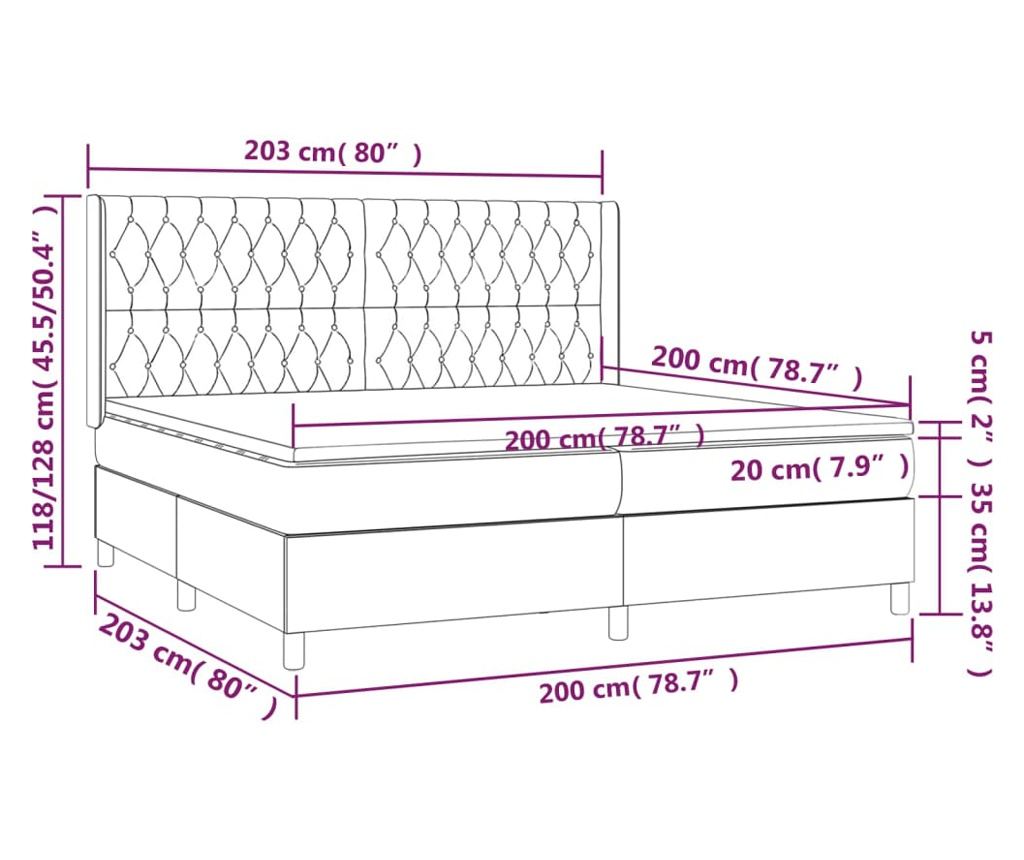 Боксспринг легло с матрак, синьо, 200x200 см, текстил - 7
