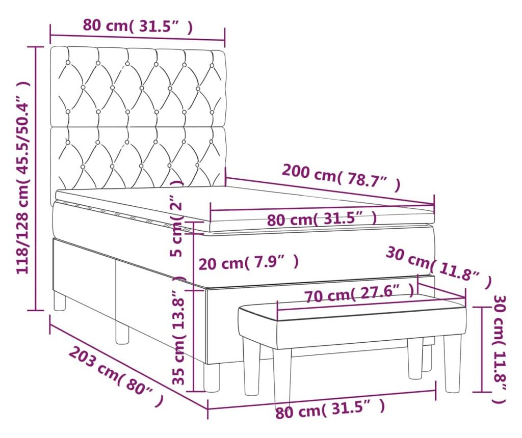 Боксспринг легло с матрак, крем, 80x200 см, текстил - 8