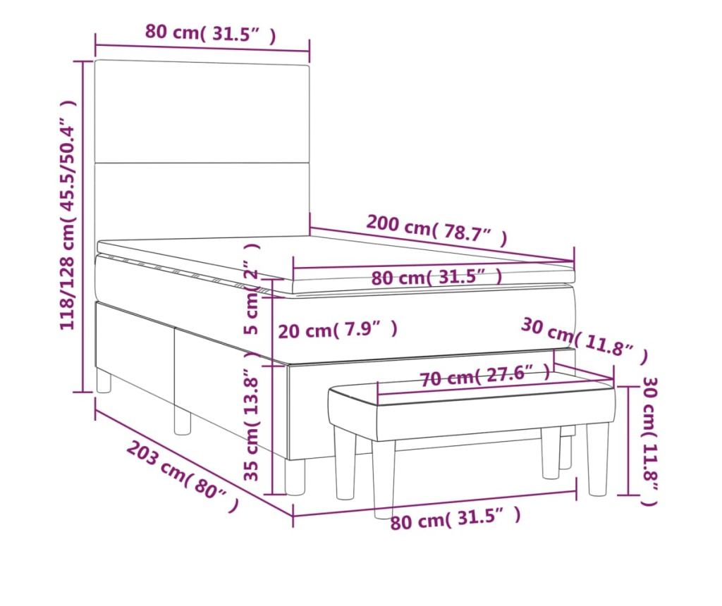 Box krevet s madracom, krem, 80x200 cm, tekstil - 8