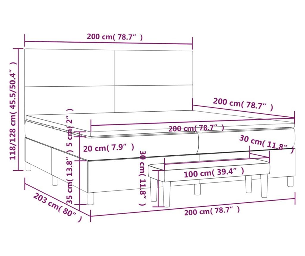 Боксспринг легло с матрак, синьо, 200x200 см, текстил - 12