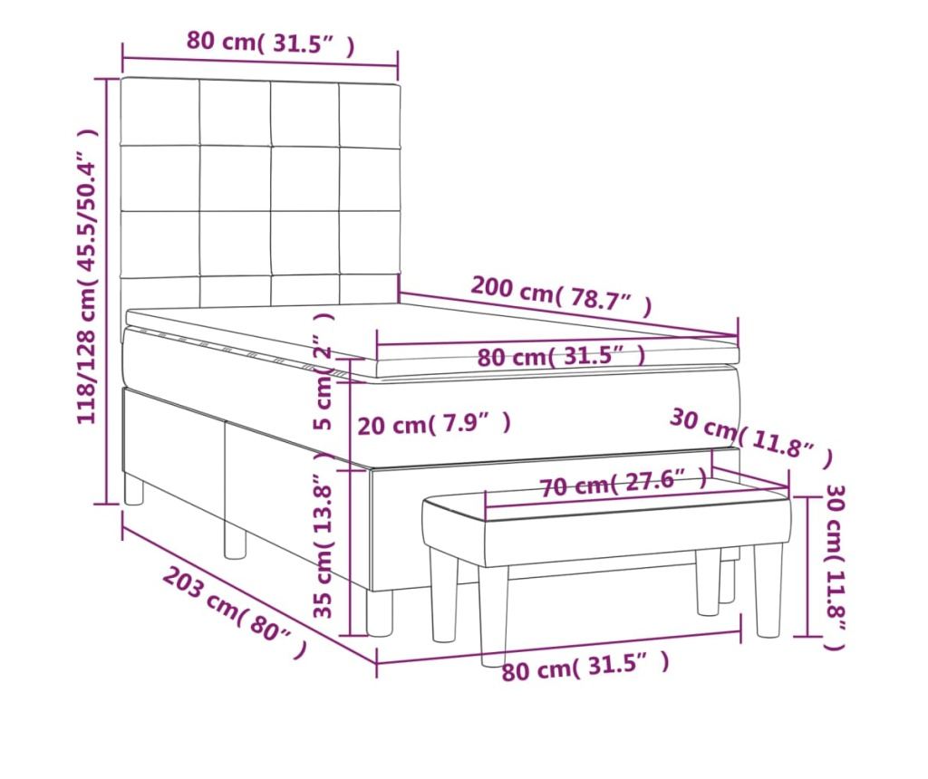 Box spring krevet s madracom, krem, 80x200 cm, tekstil - 12