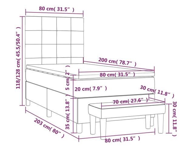 Боксспринг легло с матрак, крем, 80x200 см, текстил