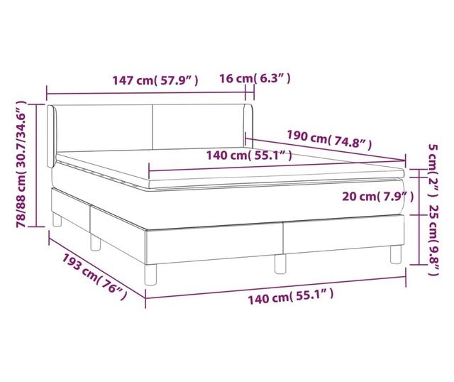 Боксспринг легло с матрак, розово, 140x190 см, кадифе