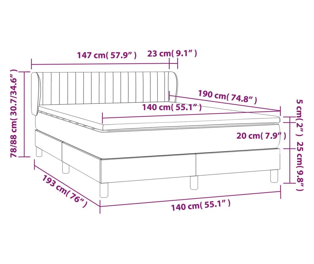 Боксспринг легло с матрак, черно, 140x190 см, кадифе - 7