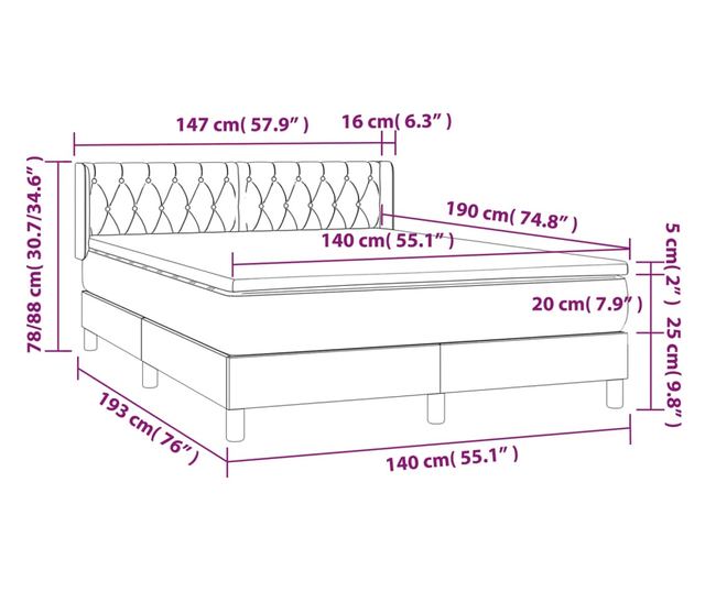 Боксспринг легло с матрак, светло сиво, 140x190 см, текстил