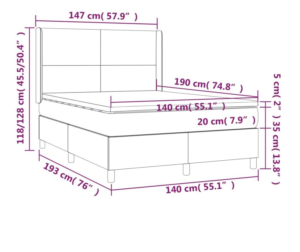 Боксспринг легло с матрак, тъмнокафяво, 140x200 см, текстил - 7