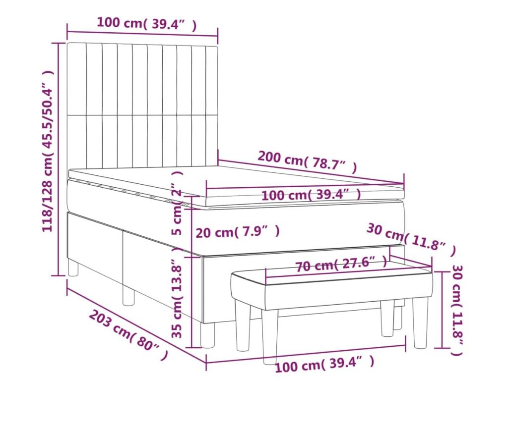 Boxspring postel s matracom, taupe sivá, 100x200 cm, textil - 8