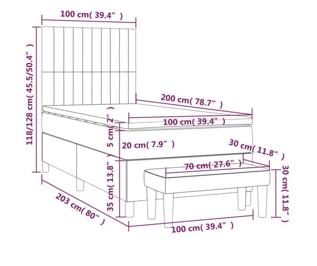 Боксспринг легло с матрак, таупе сиво, 100x200 см, текстил