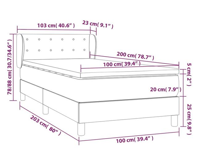 Боксспринг легло с матрак, сиво, 100x200 см, еко кожа