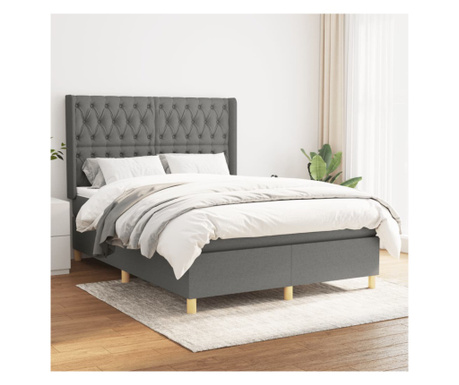 Бокс пружинно легло с матрак, тъмно сиво, 140х200 см, текстил