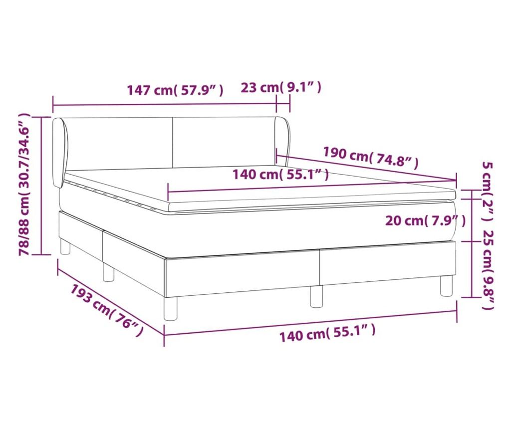 Боксспринг легло с матрак, тъмносиво, 140x190 см, текстил - 7