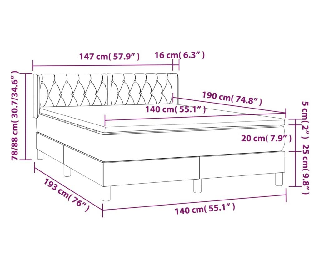 Боксспринг легло с матрак, светло сиво, 140x190 см, текстил - 7