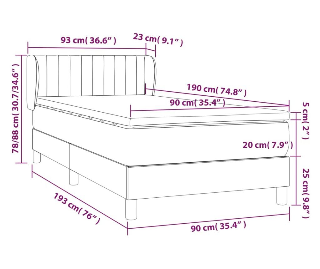 Boxspring postel s matrací, černá, 90x190 cm, textil - 7