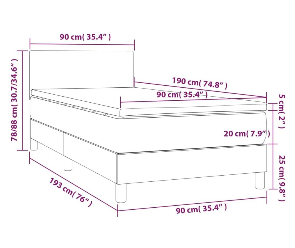 Okvir za krevet s madracem i LED rasvjetom, crni, 90x190 cm, tekstil - 8