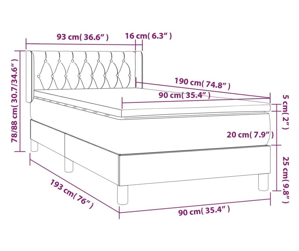 Boxspring krevet s madracem, crni, 90x190 cm, tekstil - 7