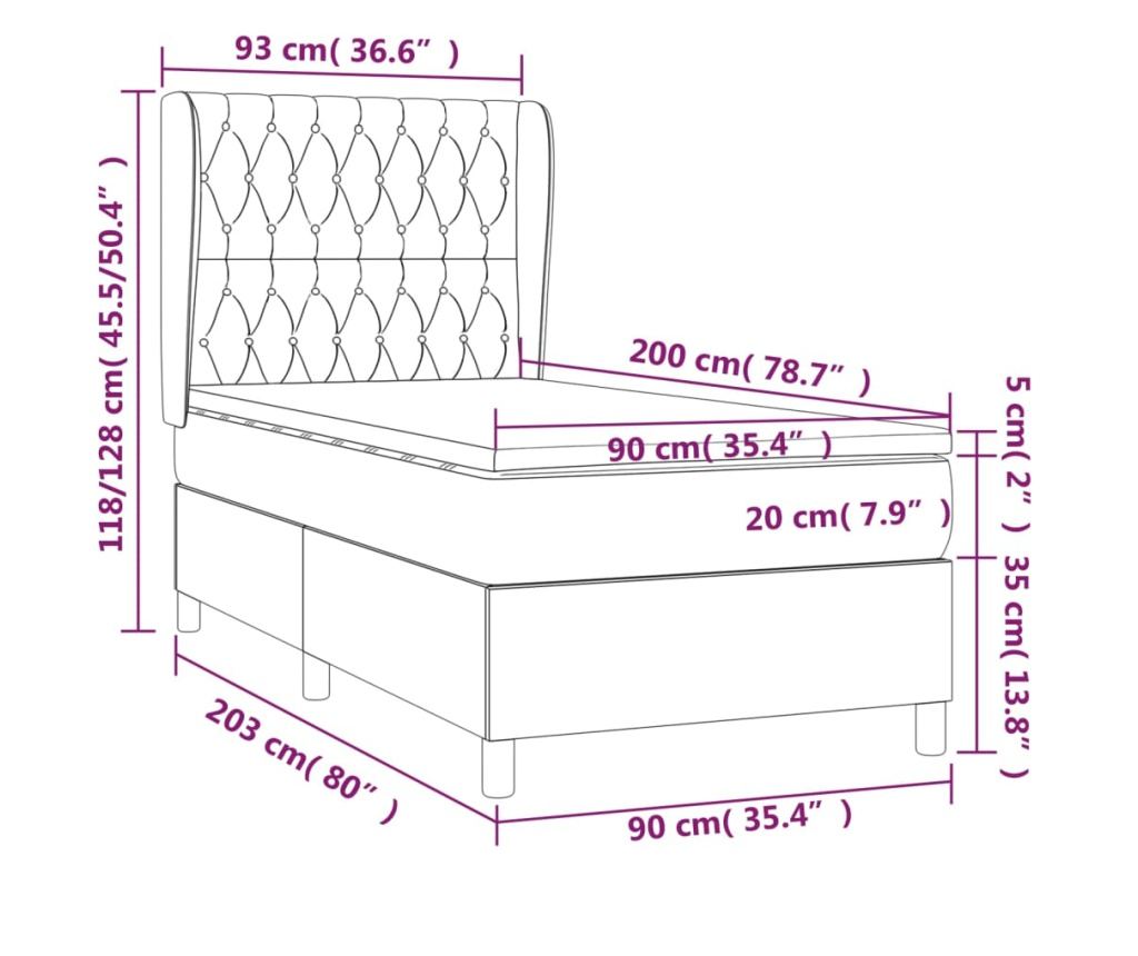 Boxspring krevet s madracem, sivo-smeđi, 90x200 cm, tekstil - 7