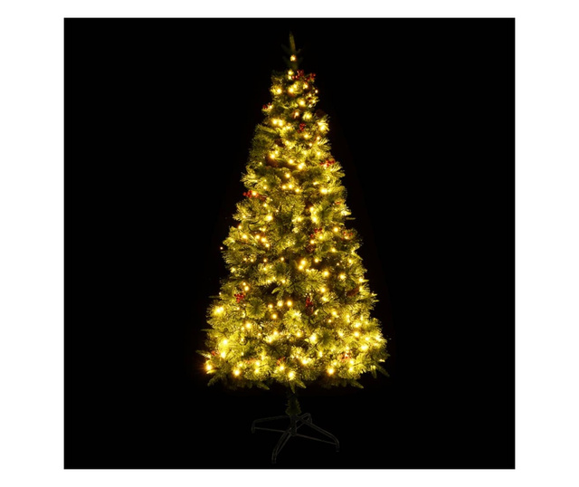 Božićno drvce s LED svjetlima i šiškama zeleno 225 cm PVC i PE