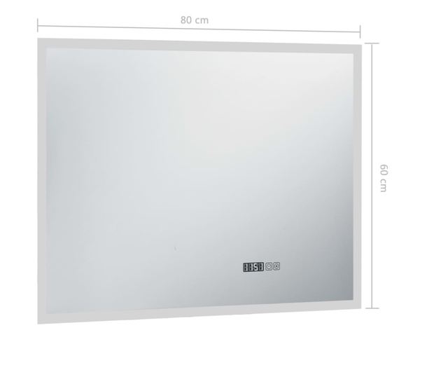 Kupaonsko LED ogledalo sa senzorom na dodir i satom 80 x 60 cm