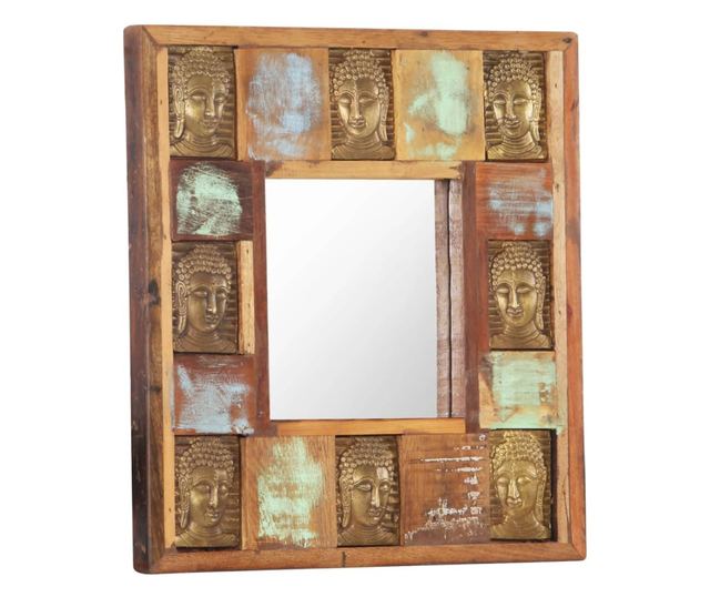 Ogledalo s likom Buddhe 50 x 50 cm od masivnog obnovljenog drva