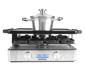 Plita grill si raclette cu fondue, Gastroback, Advanced Plus, 2200 W, 9 persoane, inox