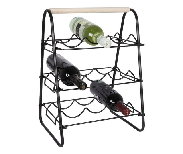 Suport 9 sticle vin Home&Styling Collection, metal, 33x29x46 cm, negru/maro
