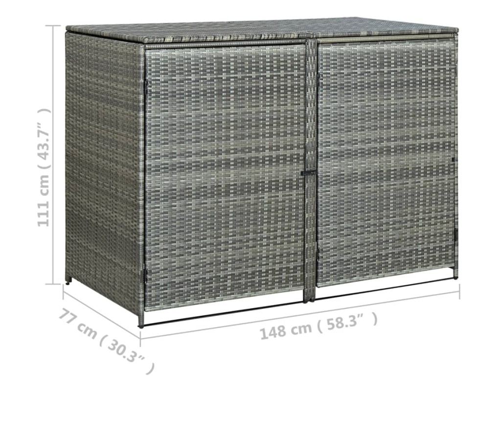 Двойно кошче за боклук, антрацит, 148x77x111 см, полиратан - 9