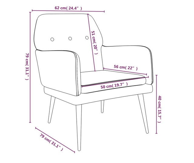 Fotelja tamnosiva 62 x 79 x 79 cm baršunasta