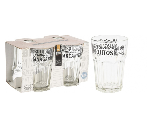 Négy darabos készlet Excellent Houseware pohár, üveg, 8x12 cm, 360 ml, átlátszó/fekete