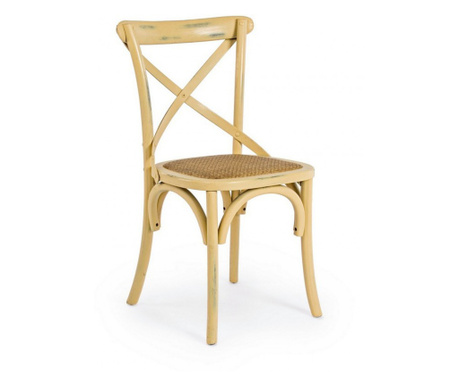 Okker fa szék barna rattan ülőfelülettel Kereszt 50,5x52x87x46 cm