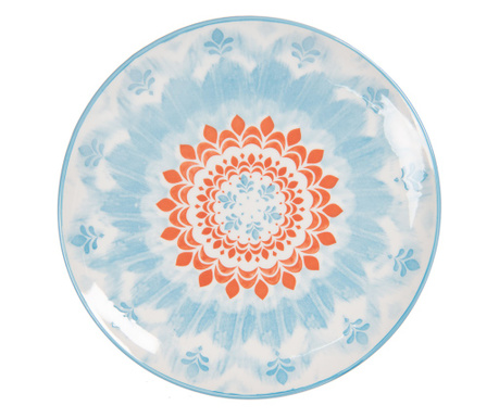 Set od 5 bijelo plavo narančastih keramičkih tanjura 21x1 cm