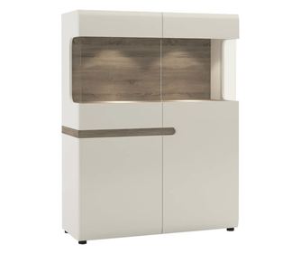 Vitrina bledo bela sijajno rjava sonoma hrast Lynatet 109,5x42x143 cm