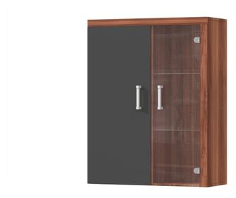 Függesztett vitrin mdf barna szilva grafitszürke Cheris 90x35x114 cm
