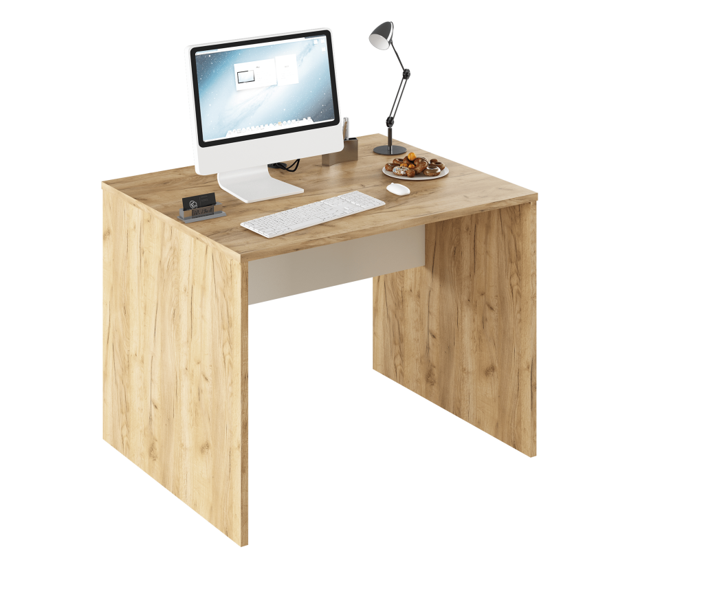 Rioma pisalna miza, naravni hrast Artisan in bela MDF, 100x80x76 cm